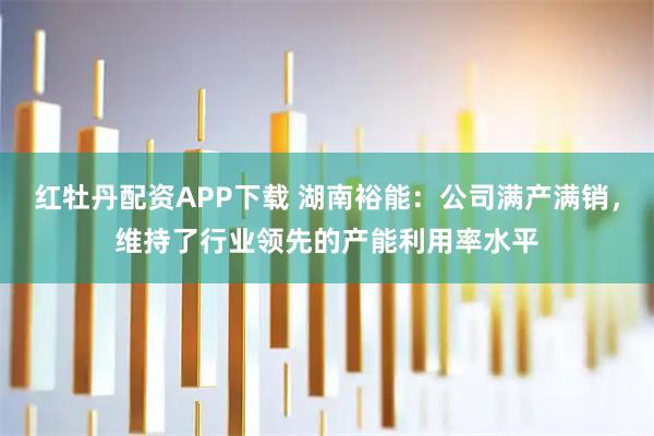 红牡丹配资APP下载 湖南裕能：公司满产满销，维持了行业领先的产能利用率水平